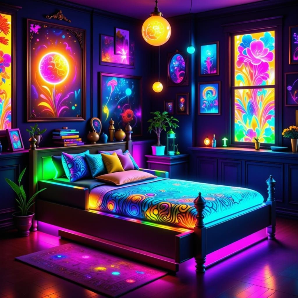 Joyful Boy Wakes to Neon Wonderland Room