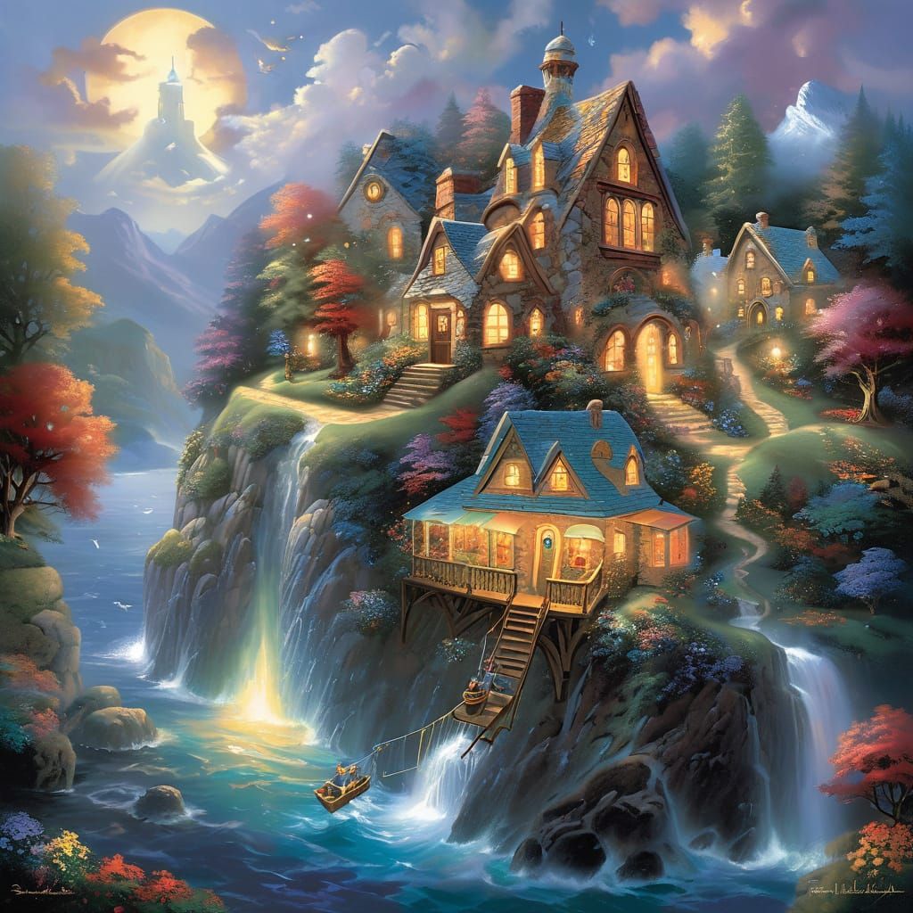 Vivid Landscape Art Inspired by Belledin and Kinkade Styles