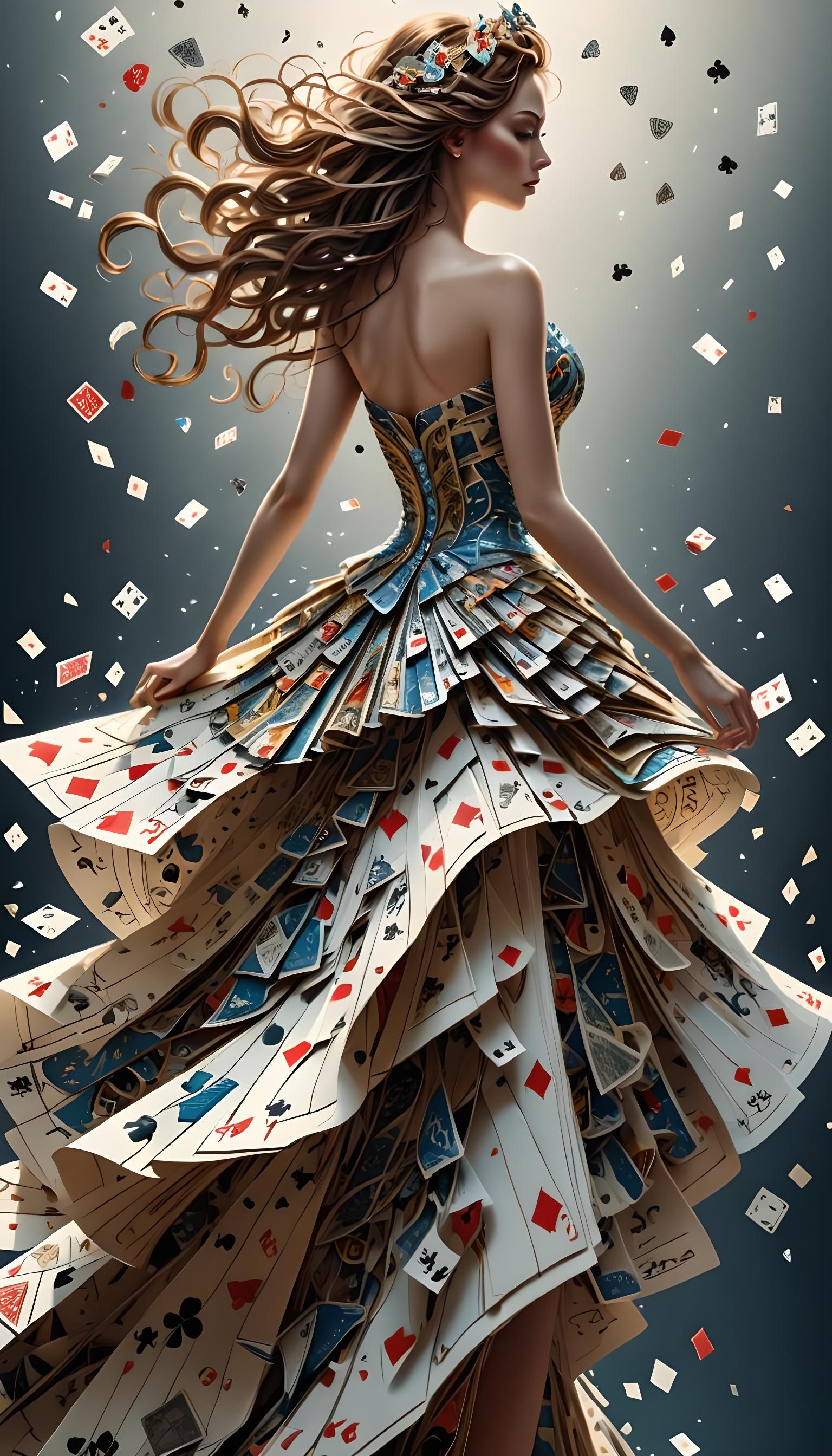 Woman in Playing Card Dress: Fantasy 3D Art