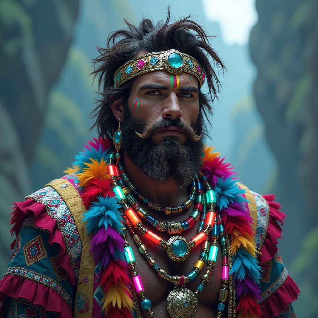 Caveman in Futuristic Jewellery: Hyperrealistic Digital Art