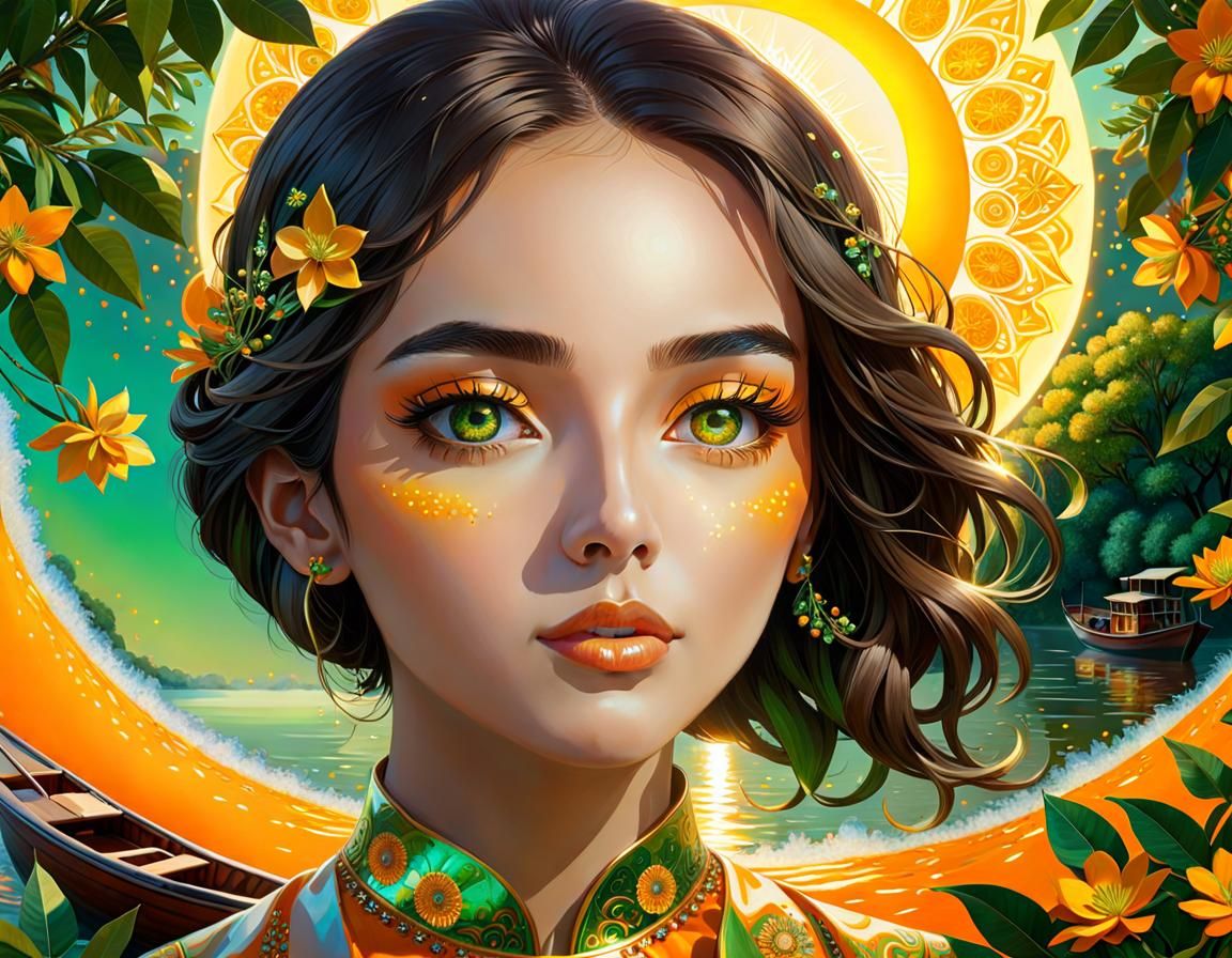 Girl with Kaleidoscope Eyes on River Boat