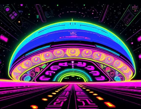Neon Floral Space UFO in Psychedelic Comic Art