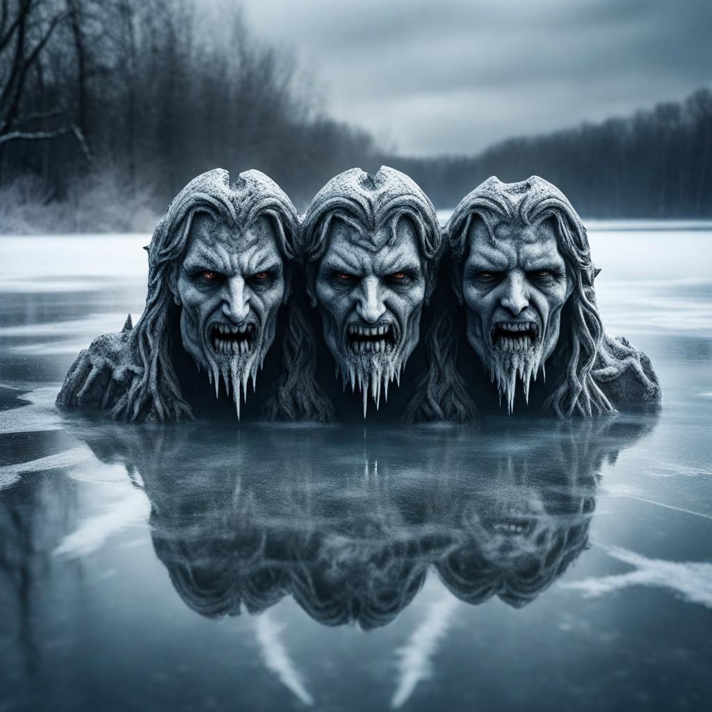 Three-Faced Lucifer Imprisoned in Frozen Lake of Souls