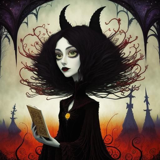 Gothic Punk Redhead Reading: Fairytale Portrait