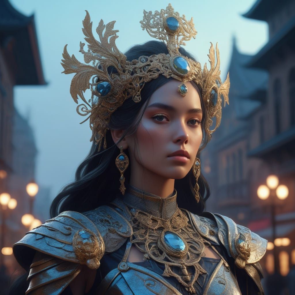 Ethereal Figure in Elaborate Metallic Attire