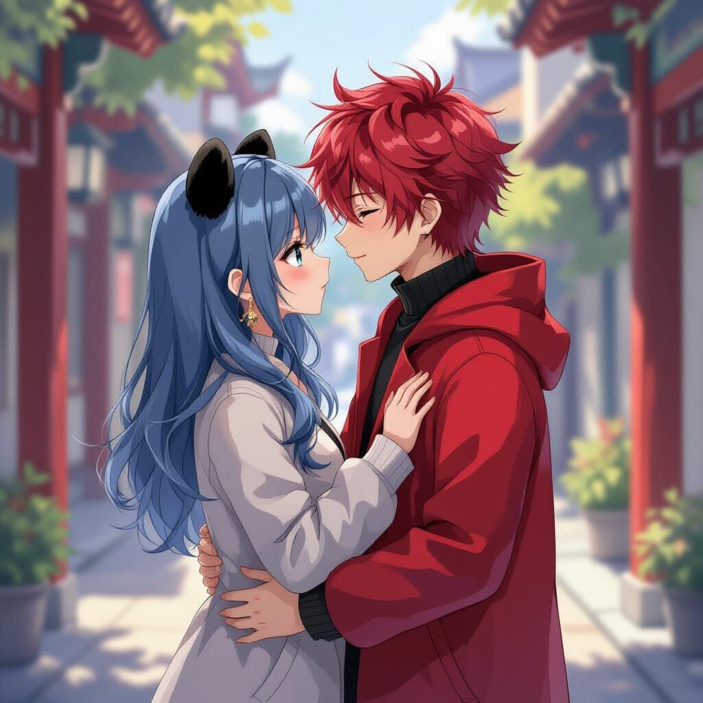 Anime Boy Kisses Panda Girl in Islamic City