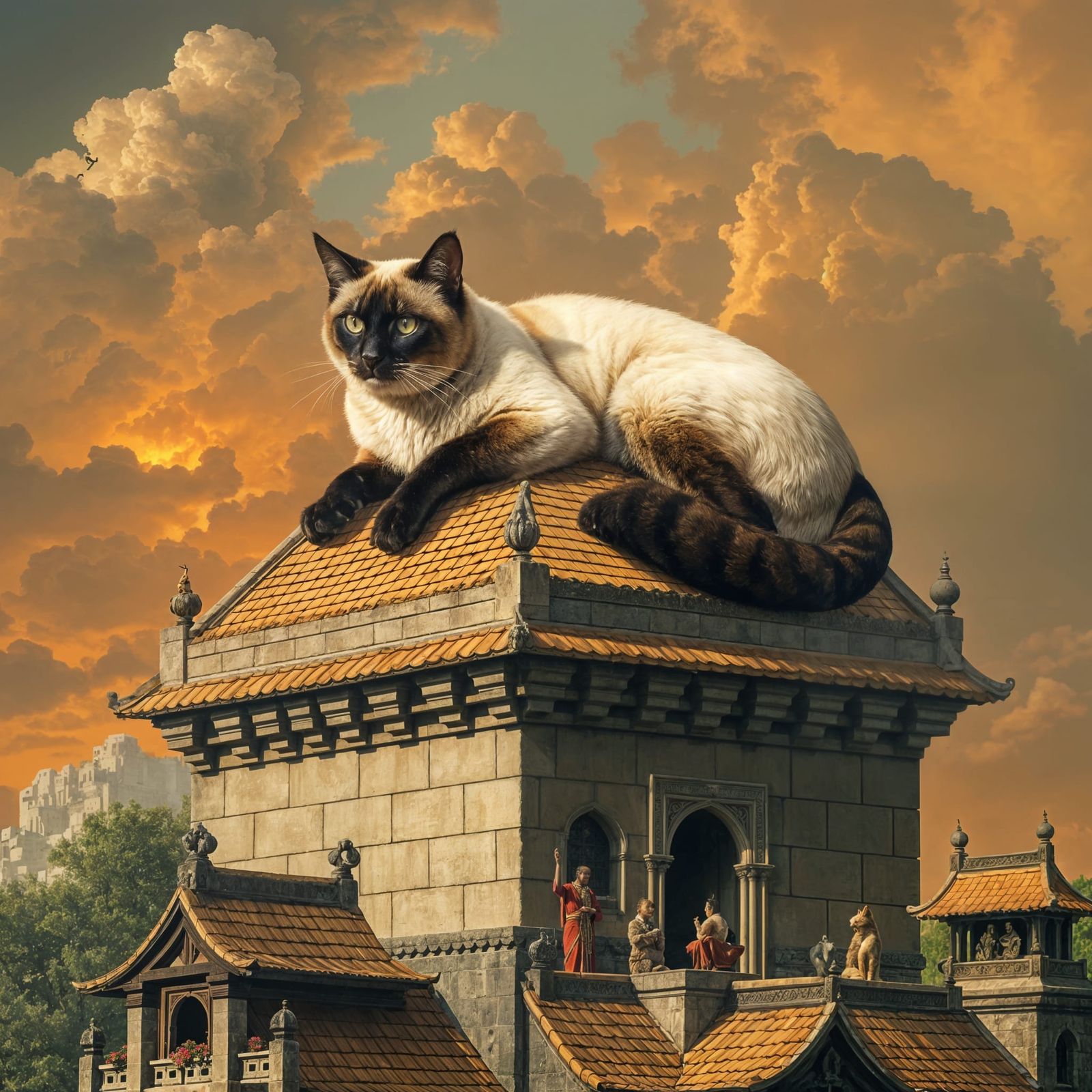 A lazy familiar of a cat goddess appears ontop of a shrine roof. Clerics dispute if it is a sign))