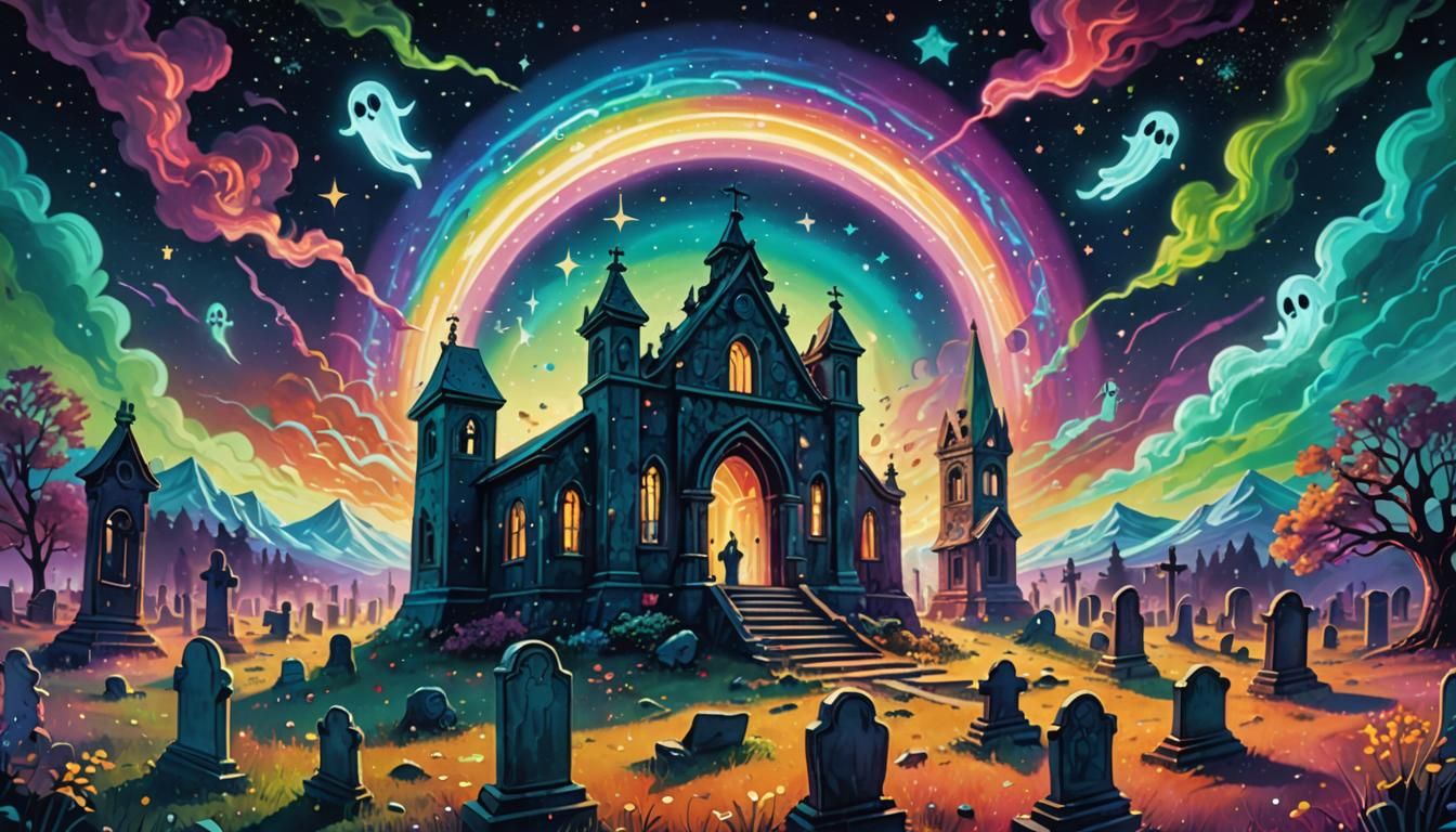 Ghosts in Graveyard, Cosmic Astral Illustration