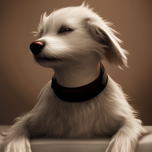 Cute White Dog Sleeping: Detailed Matte Painting