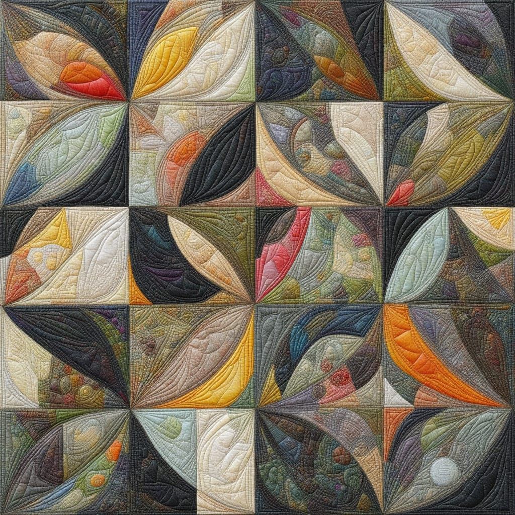 Charcoal and Watercolor Quilt with Spiderweb Stitching