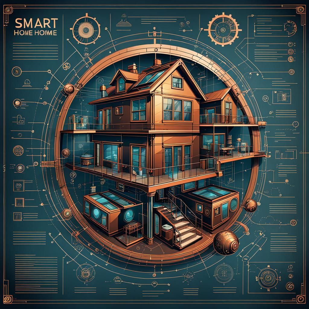 Smart Home Diagram in Bauhaus-Steampunk Style