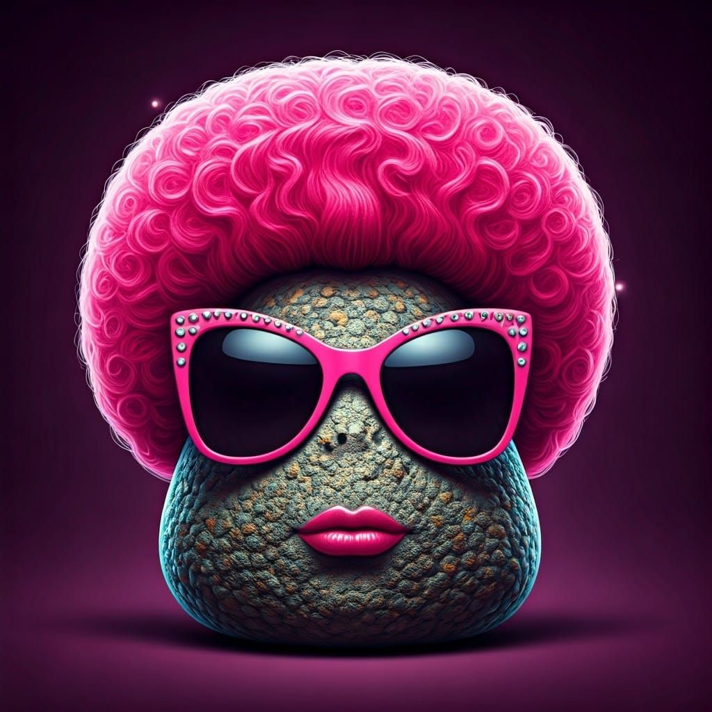 Regal Pet Rock in Pink Bouffant Wig