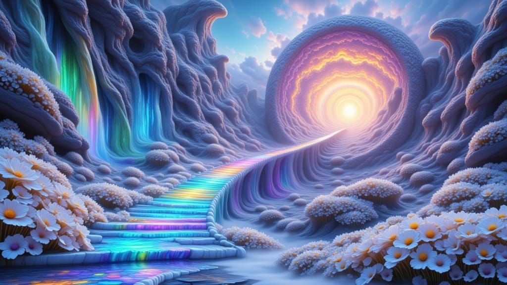 Dreamlike Staircase Ascends into Vibrant Portal