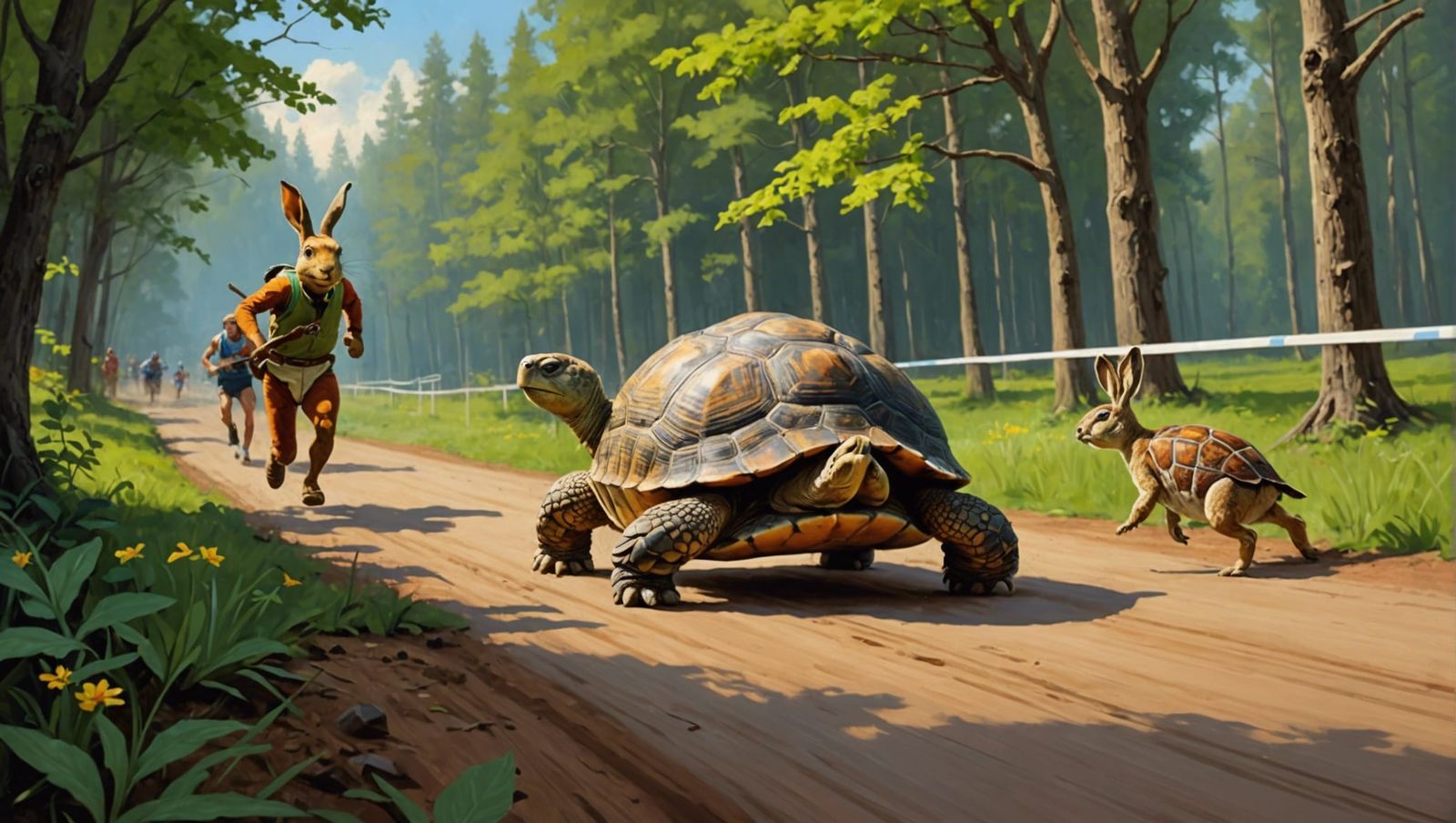 Tortoise Wins Race: An Oil Painting