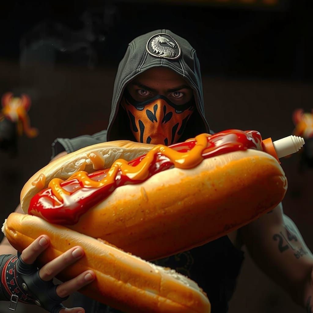Surreal Hot Dog Eats Mortal Kombat Character