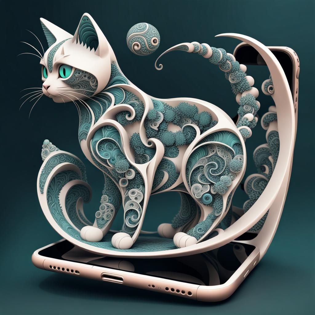 Cute Cats on a Mobile Track in Vector Fractal Style
