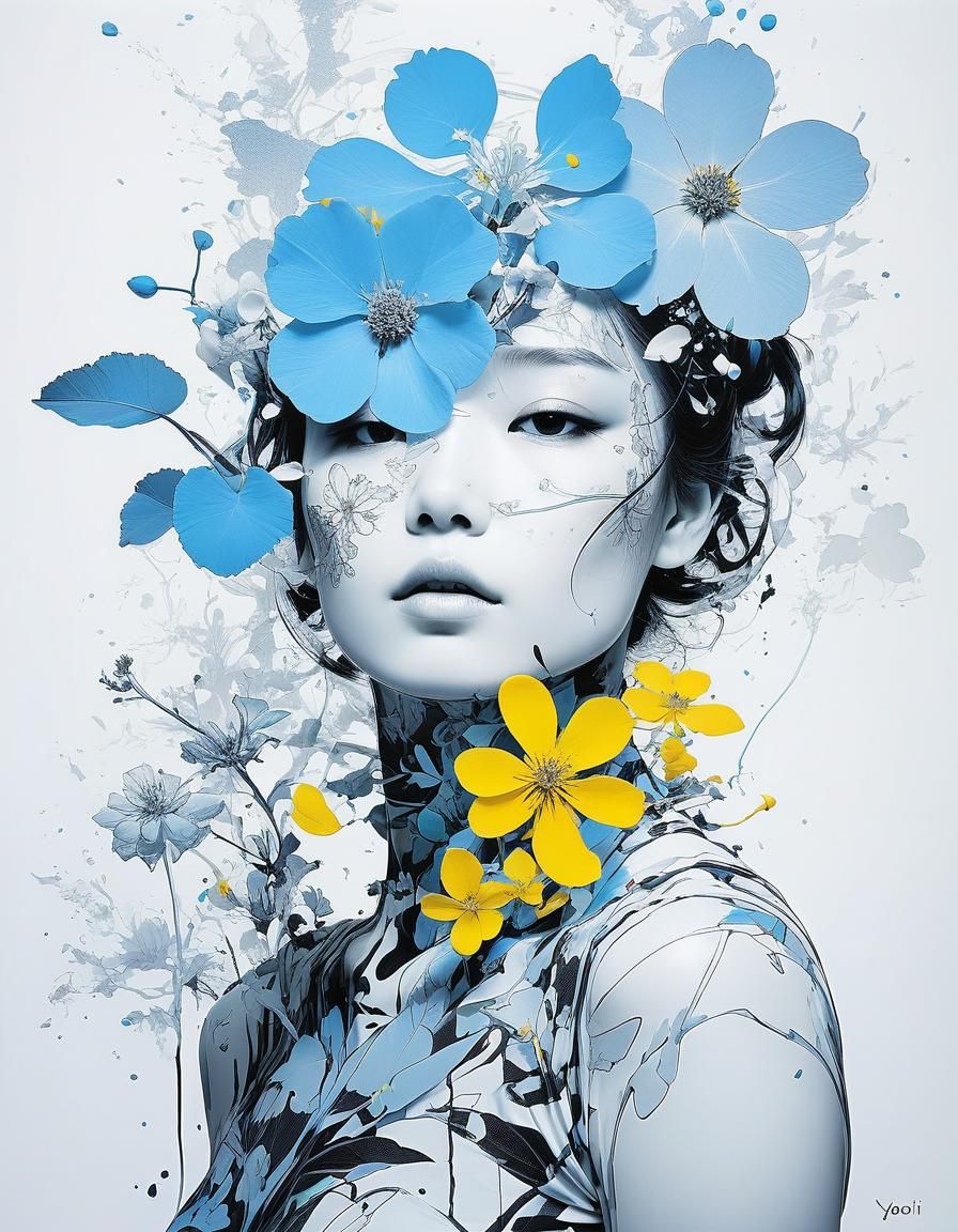 Cosmic Botanical Ink Drawing with Intricate Details