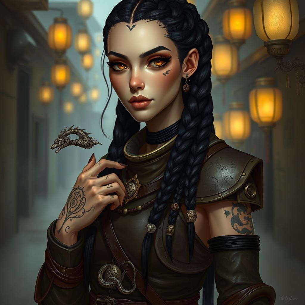 Mysterious Akaviri Warrior Woman with Dragon Tattoo and Intr...
