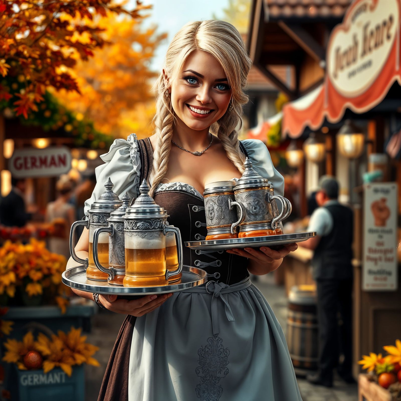 German Beer Maid at Oktoberfest in Hyperrealistic Style