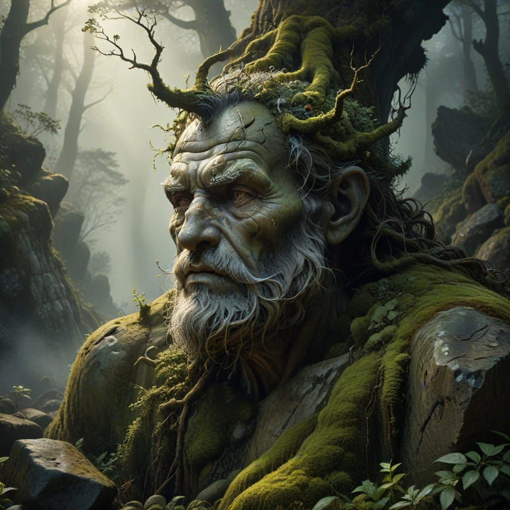 Surreal Landscape Painting of Ancient Granite Face