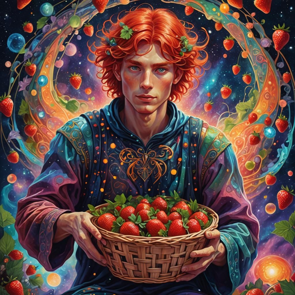 Cosmic Fairy with Strawberries in Astral Realm