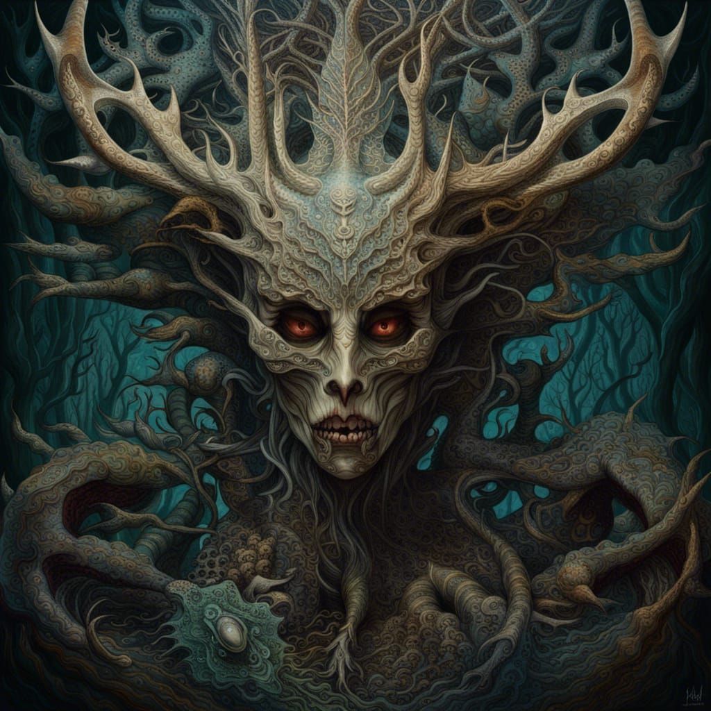 Sinister Wendigo Mermaid in Fractal Impasto Style