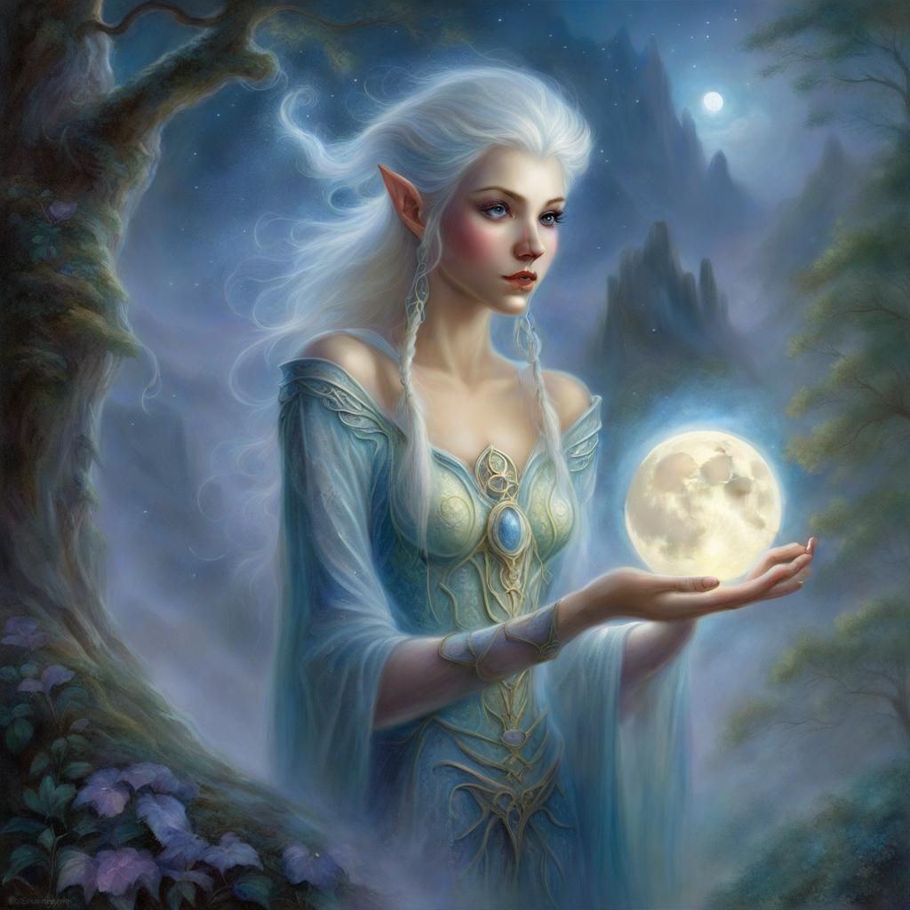 Ethereal Moon Elf Portrait in Fantasy Style