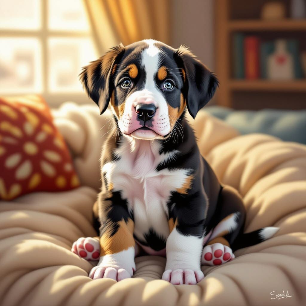 Fluffy Great Dane Puppy in Cozy Setting