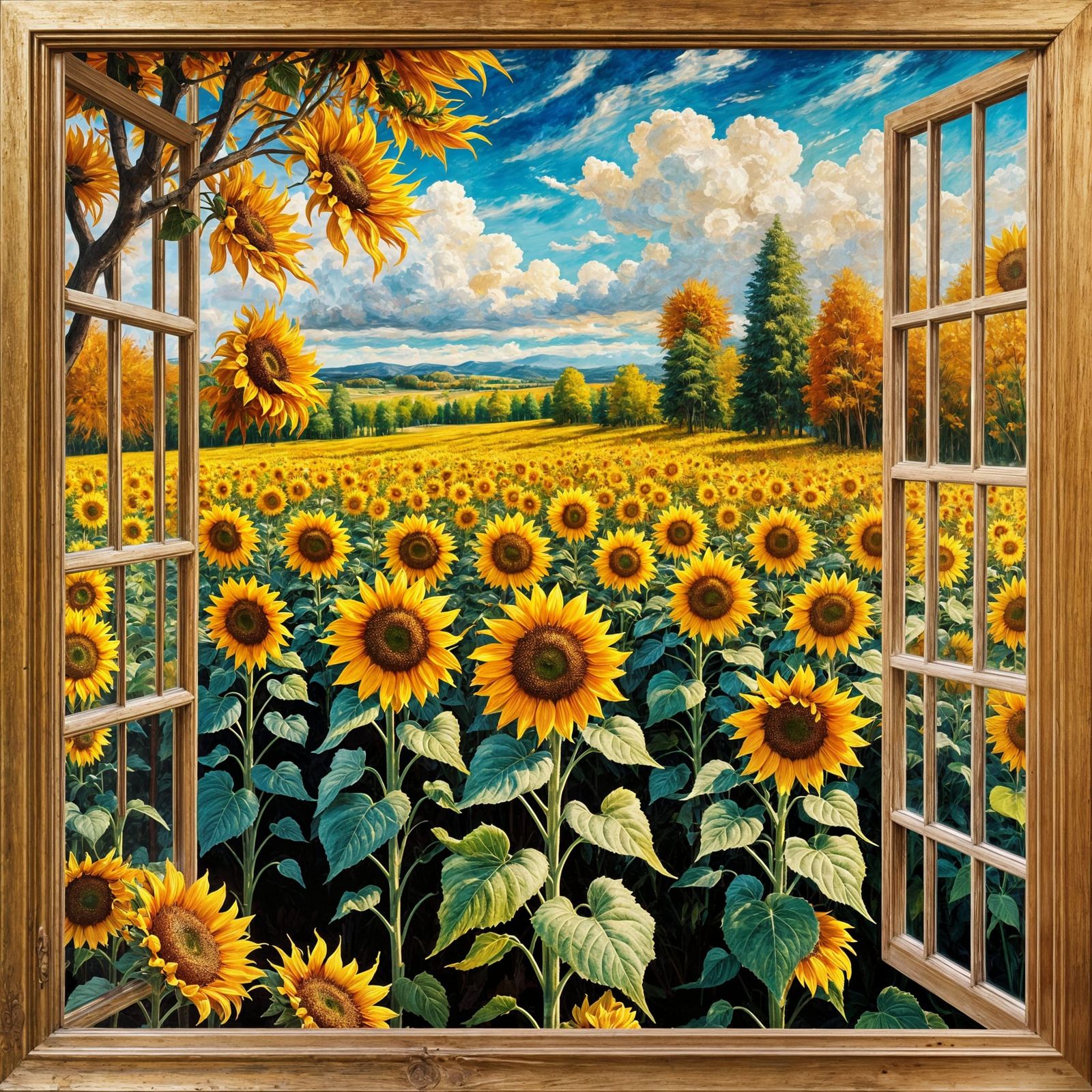 Golden Sunflowers Oil Painting in Autumn