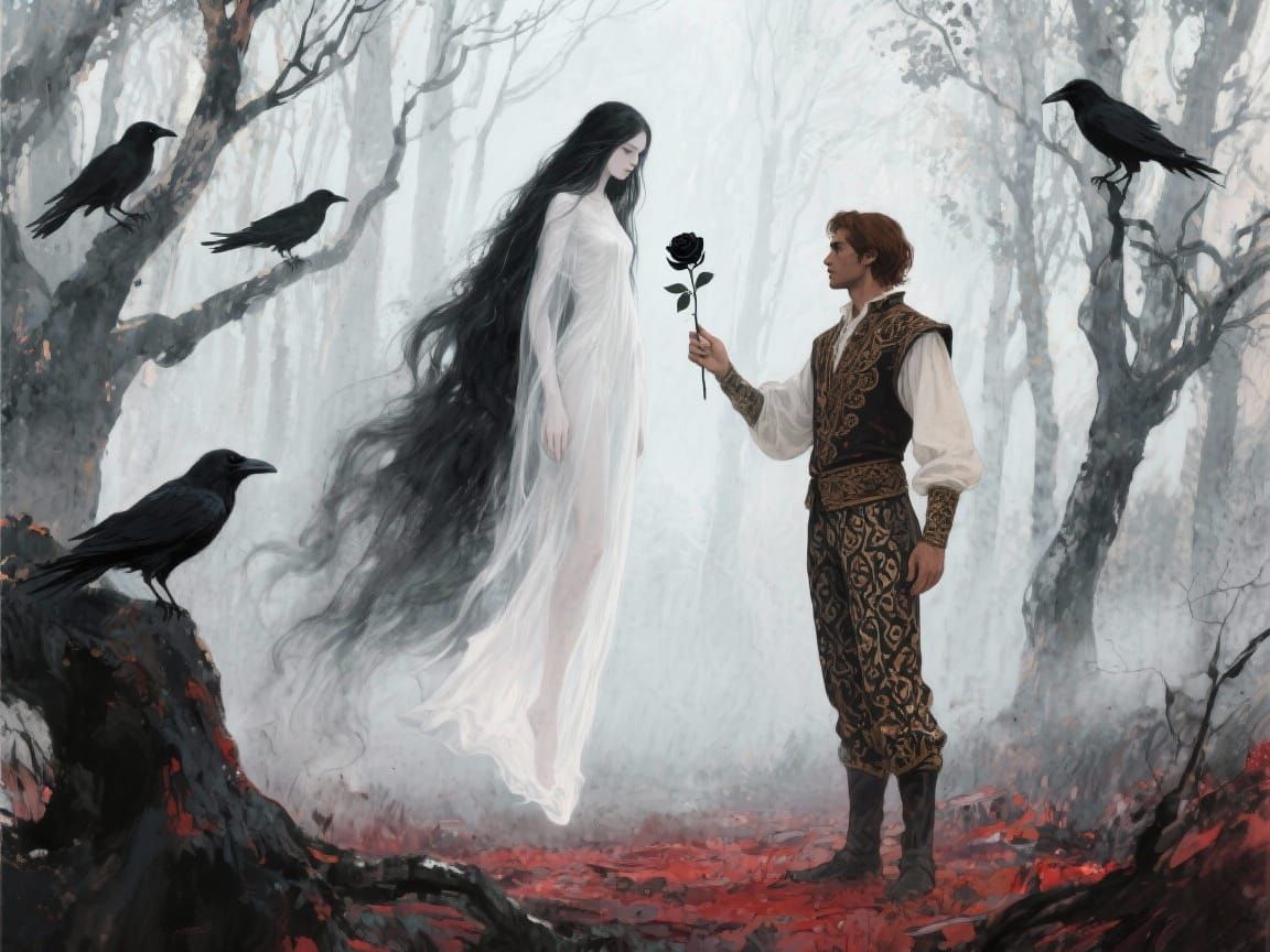 Ethereal Spirit Woman Meets Man in Enchanted Forest