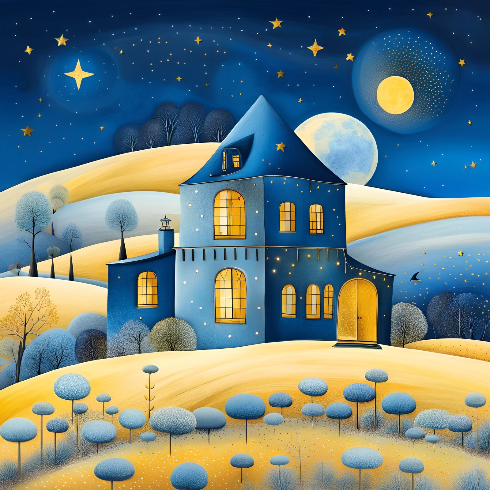 Stardust House on the Moon in Art Brut Style