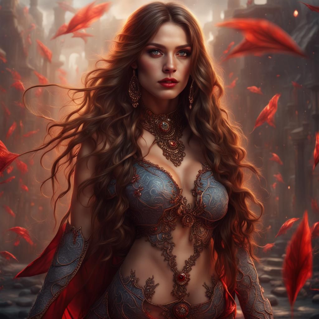 Fantasy Woman with Brown Hair, Detailed Art