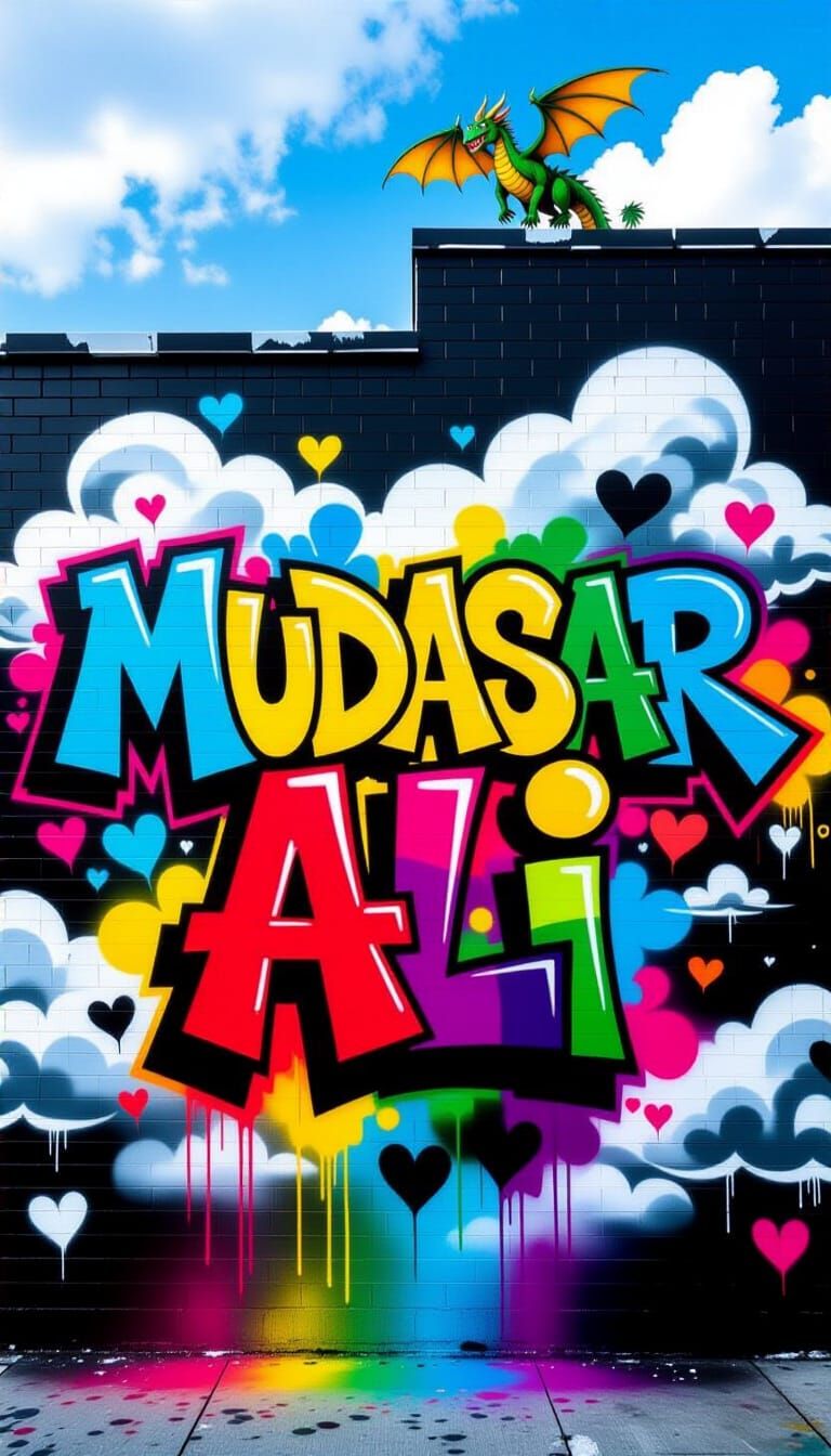 Colorful Graffiti Name on Black Brick Wall