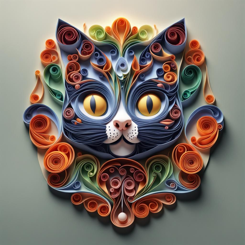 Cute cat paper quilling piece
