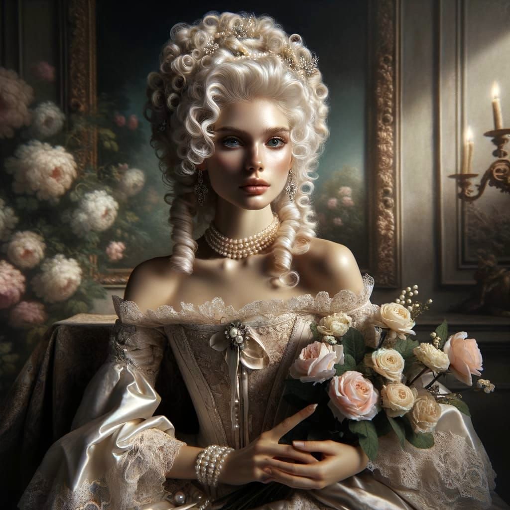 Opulent Rococo Woman with Roses in 18th Century Style