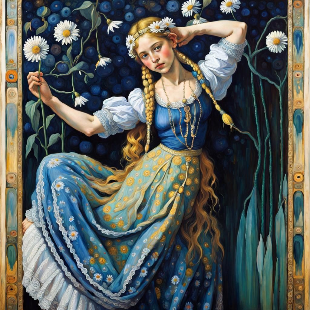 Swedish Girl with Daisy in Ethereal Bohemian Style