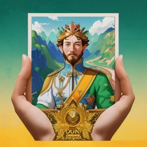 King Overlooking Flourishing Kingdom in Pop Art Style