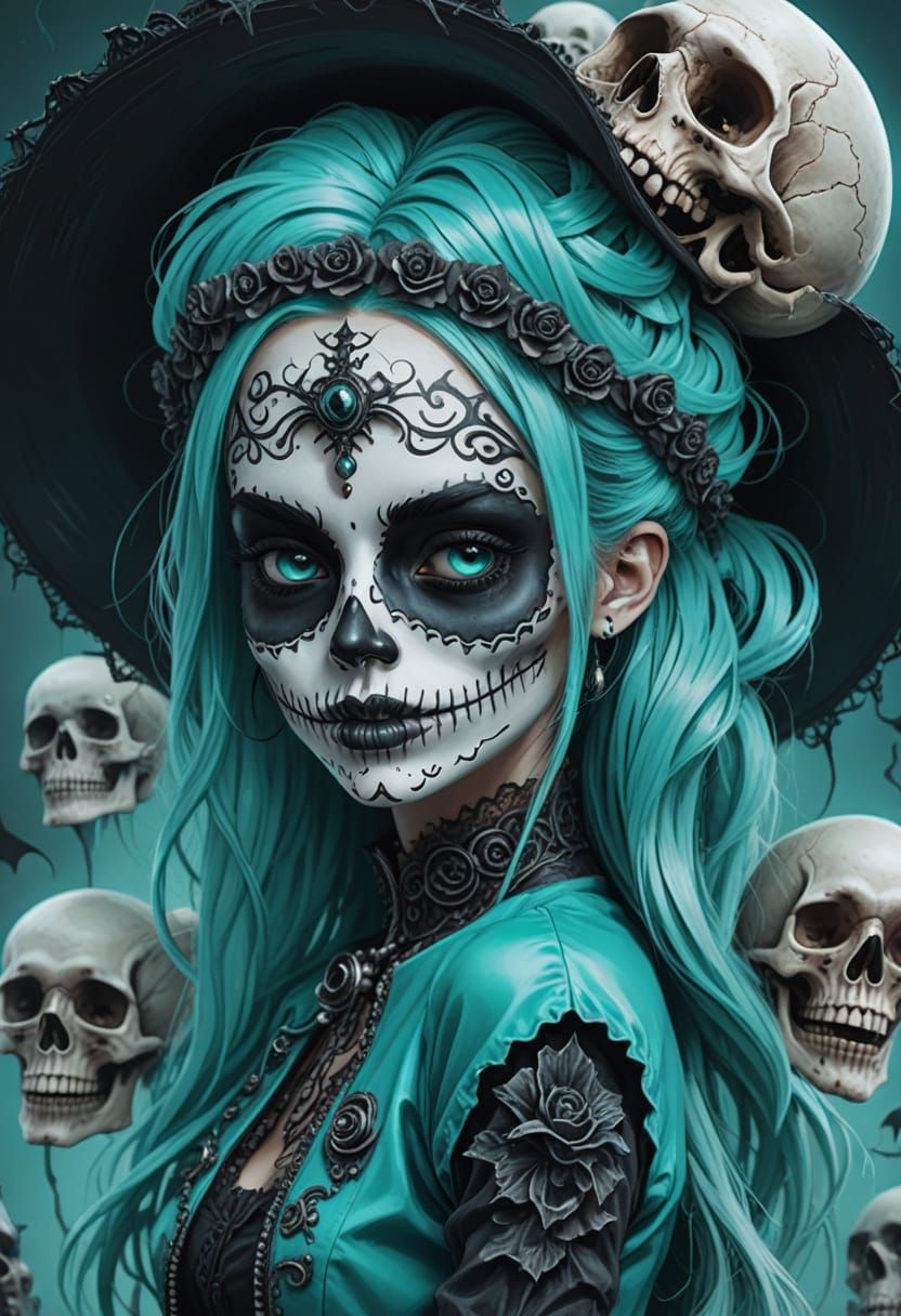 Gothic Fantasy Character with Sugar Skull Face Paint