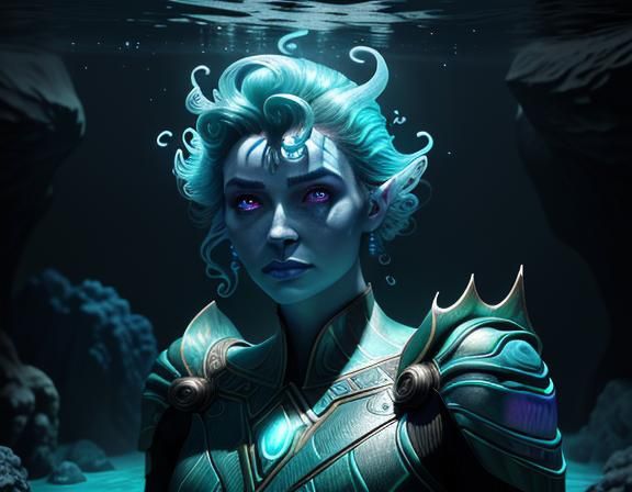 Amphibian Woman in Bioluminescent Cave, Surreal 3D Art