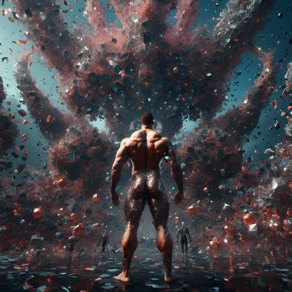 Bodybuilder Fighting Before Infinity: Detailed Matte Paintin...