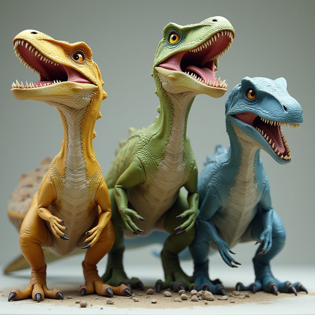 Three Fierce Velociraptors in Detailed 3D Render