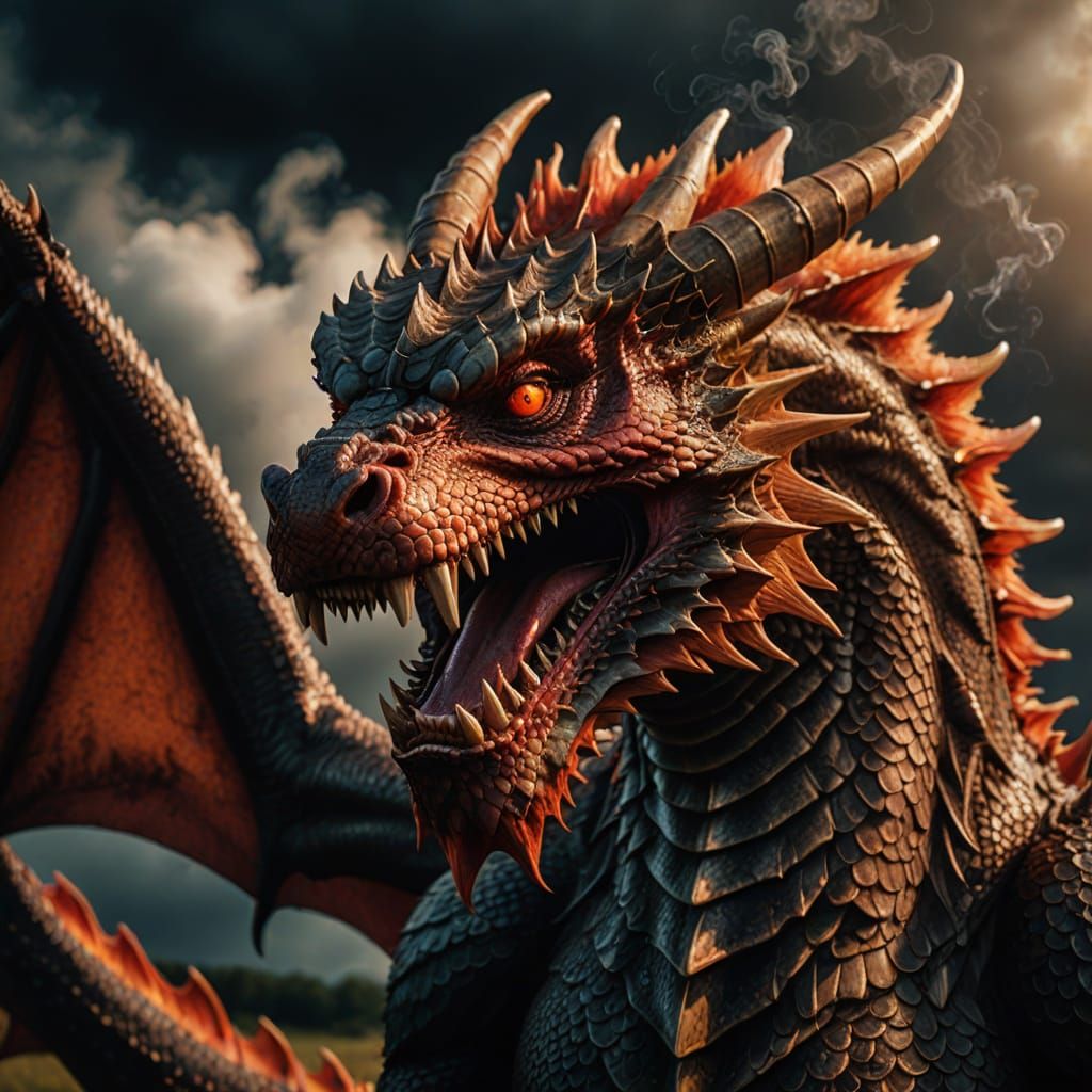 Hyperrealistic Portrait of Welsh Dragon Roaring