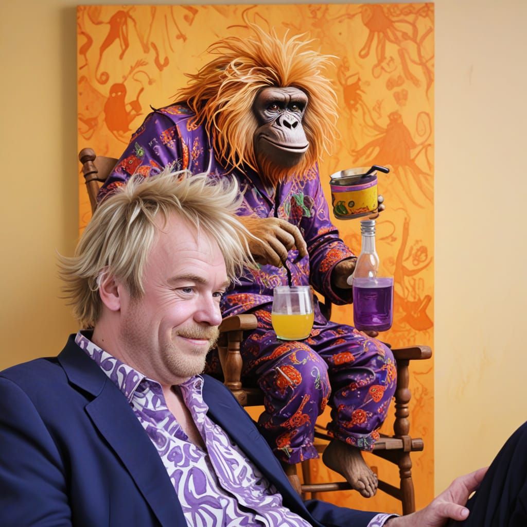 Crazy Gorilla Dancers in Pajamas: A Vibrant Acrylic Watercol...