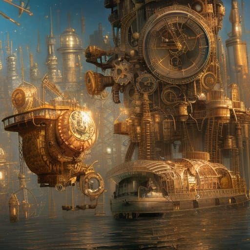 Steampunk Floating City in Detailed Digital Illustration