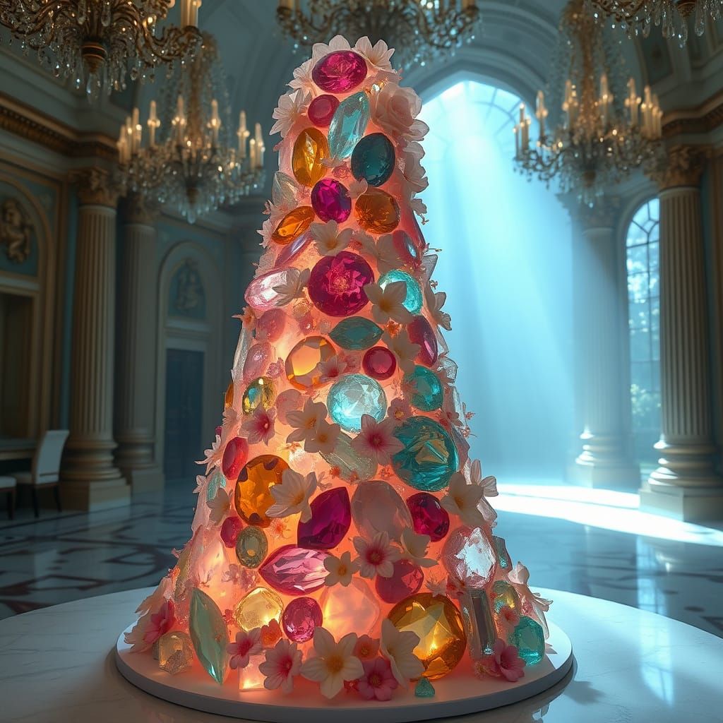 Gemstone Cake Tower in Dreamlike Style