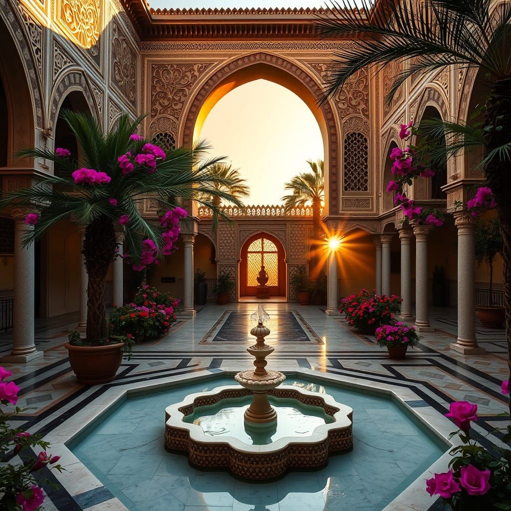 Surreal Arabesque Oasis in Golden Sunset Light