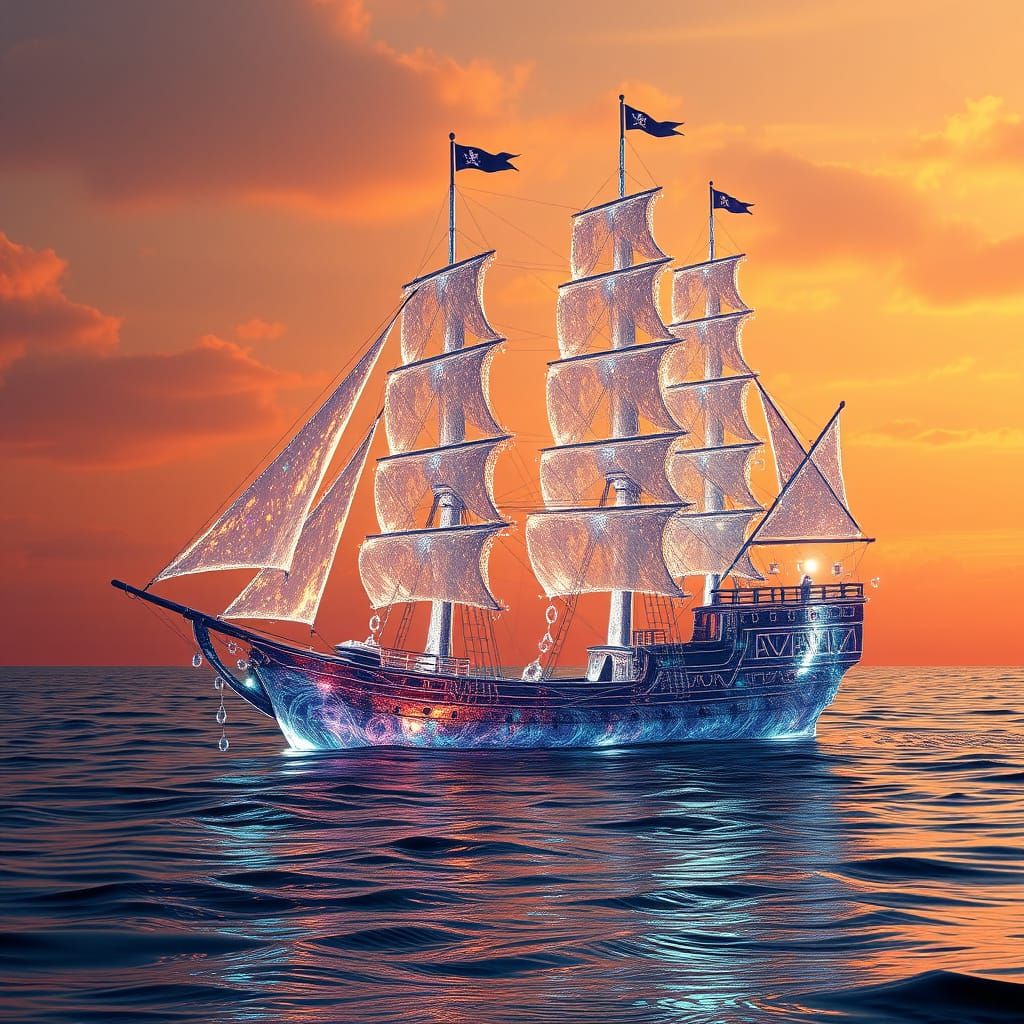 Majestic Liquid Pirate Ship in Iridescent Glory