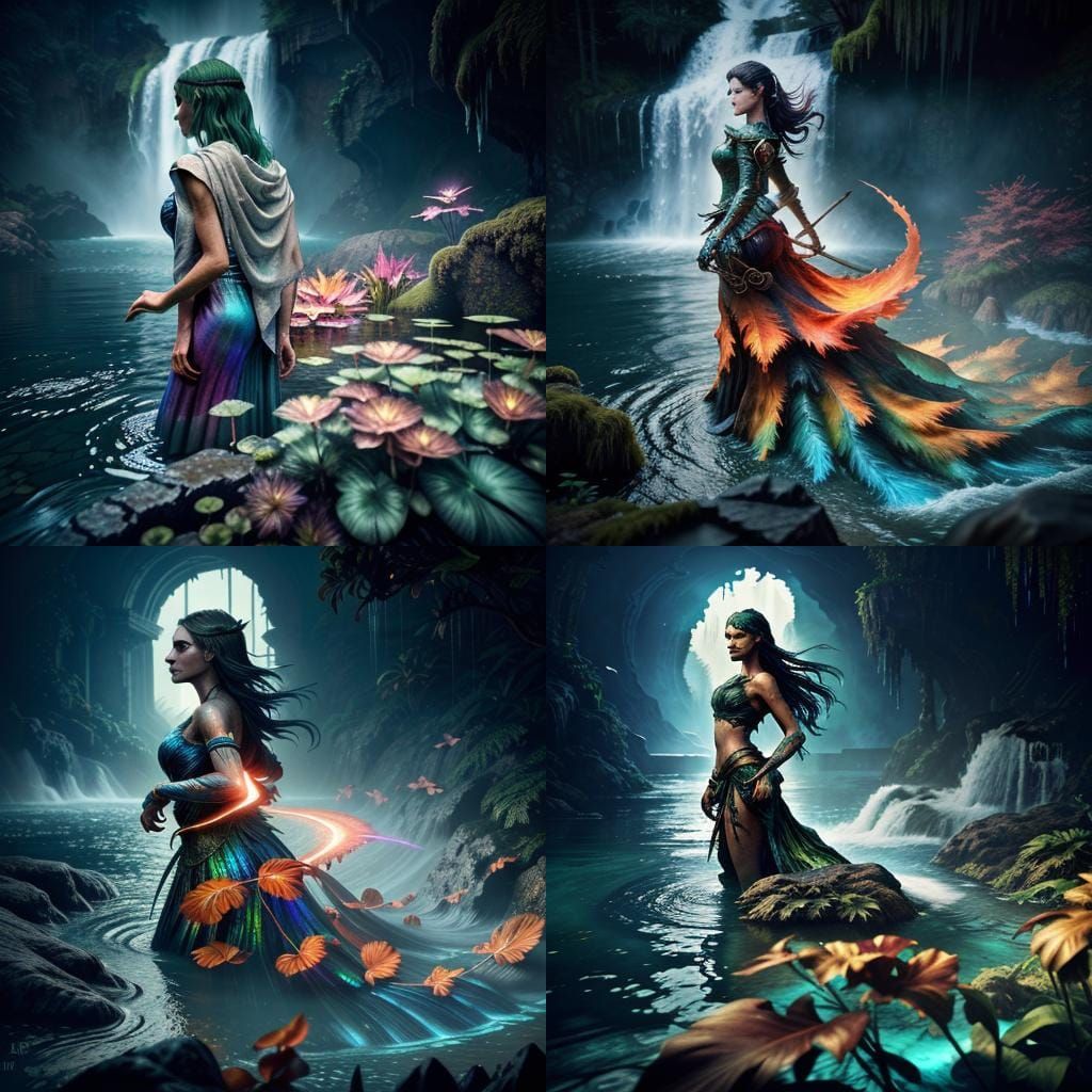 Mystical Siren in Waterfalls: Fantasy Concept Art