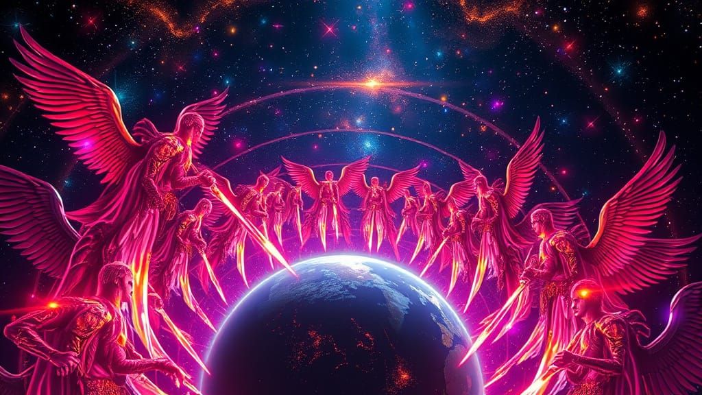 Majestic Armies of Neon-Lit Archangels Descend upon a Darken...