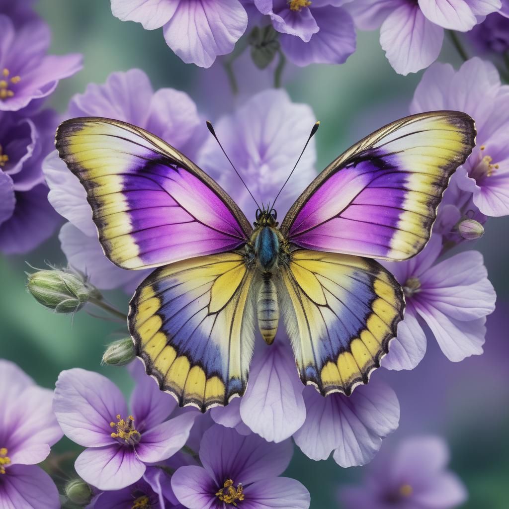 Butterfly in Violet: Macro Photography in Watercolor Style